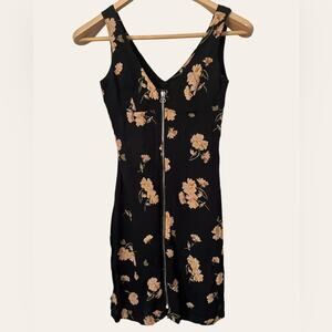 Reformation Black Pink Floral Zip Front Sleeveless V-Neck Mini Dress Size XS
